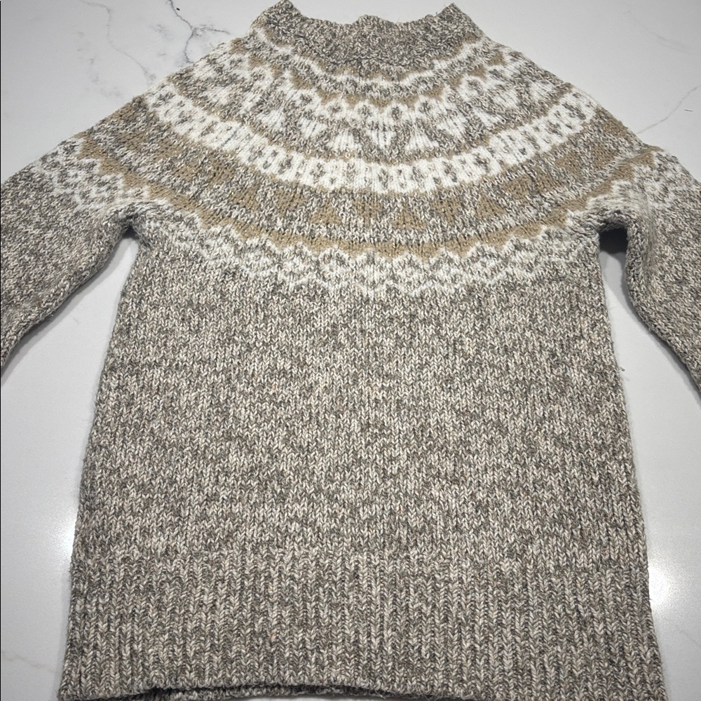 Loft Fair Isles wool blend sweater tan cream small long sleeve